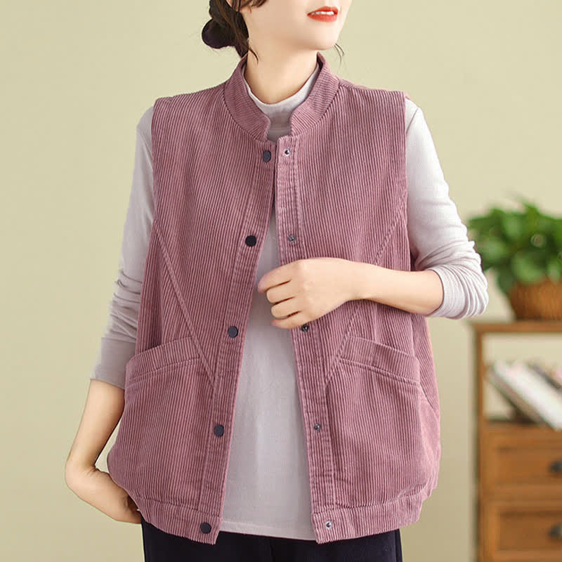 Gilet sans manches en coton côtelé avec poches pour femme Motif Buddha Stones - image 9