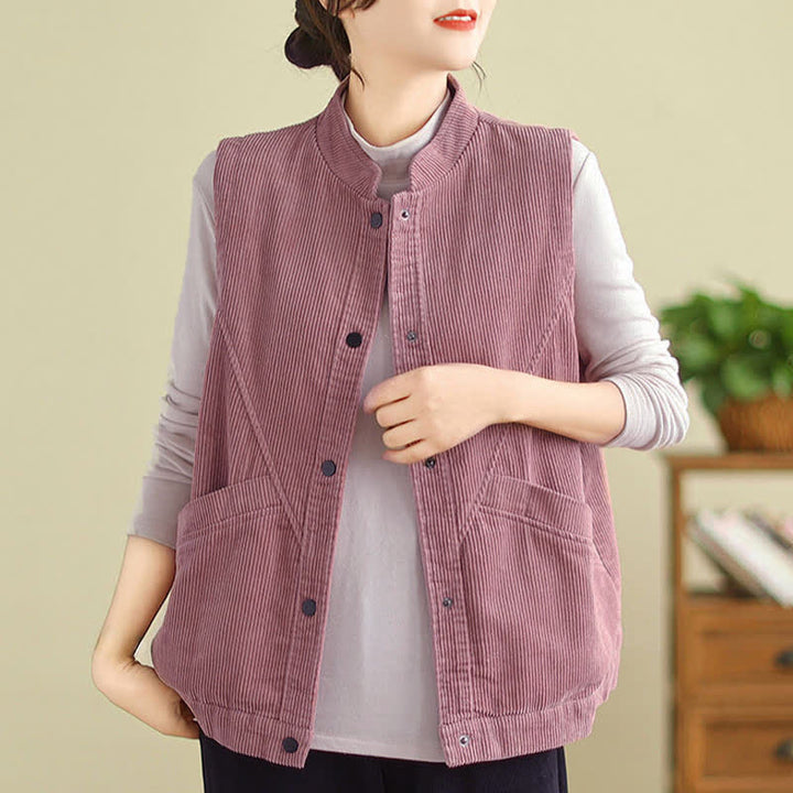 Gilet sans manches en coton côtelé avec poches pour femme Motif Buddha Stones - image 9
