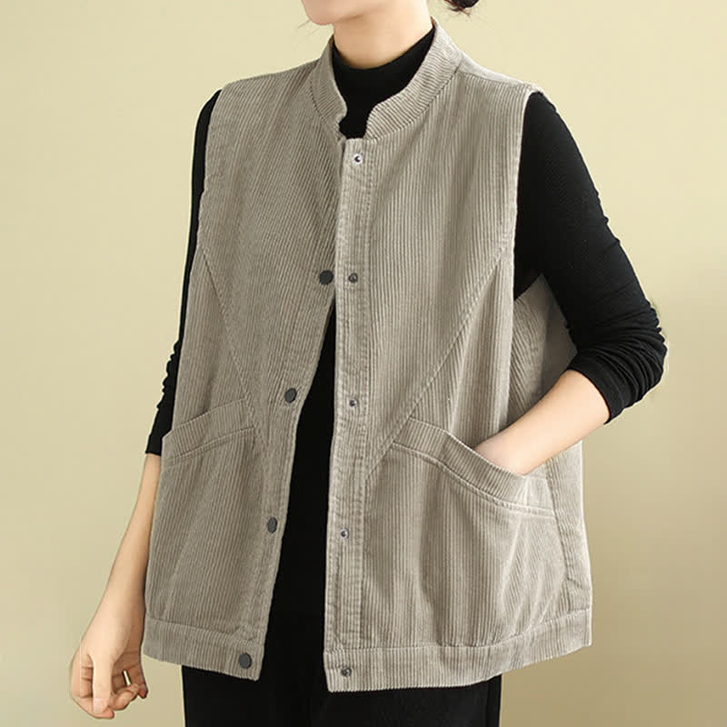 Gilet sans manches en coton côtelé avec poches pour femme Motif Buddha Stones - image 4