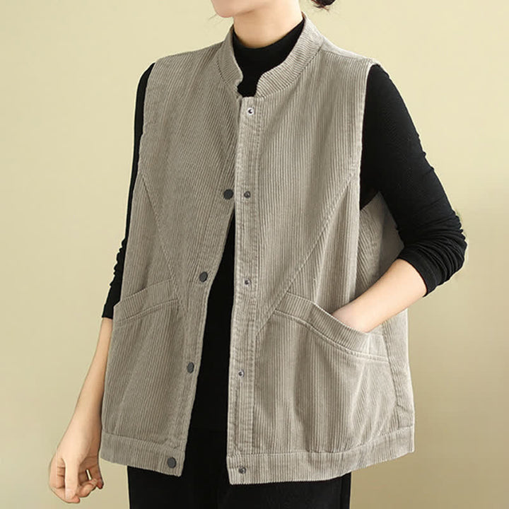 Gilet sans manches en coton côtelé avec poches pour femme Motif Buddha Stones - image 4