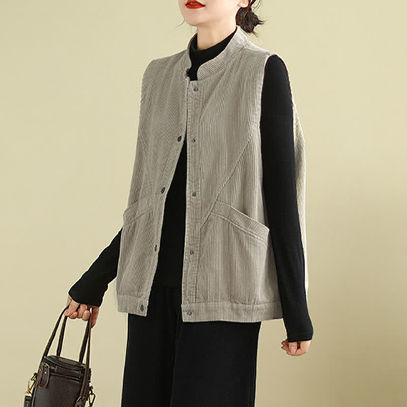 Gilet sans manches en coton côtelé avec poches pour femme Motif Buddha Stones - image 1