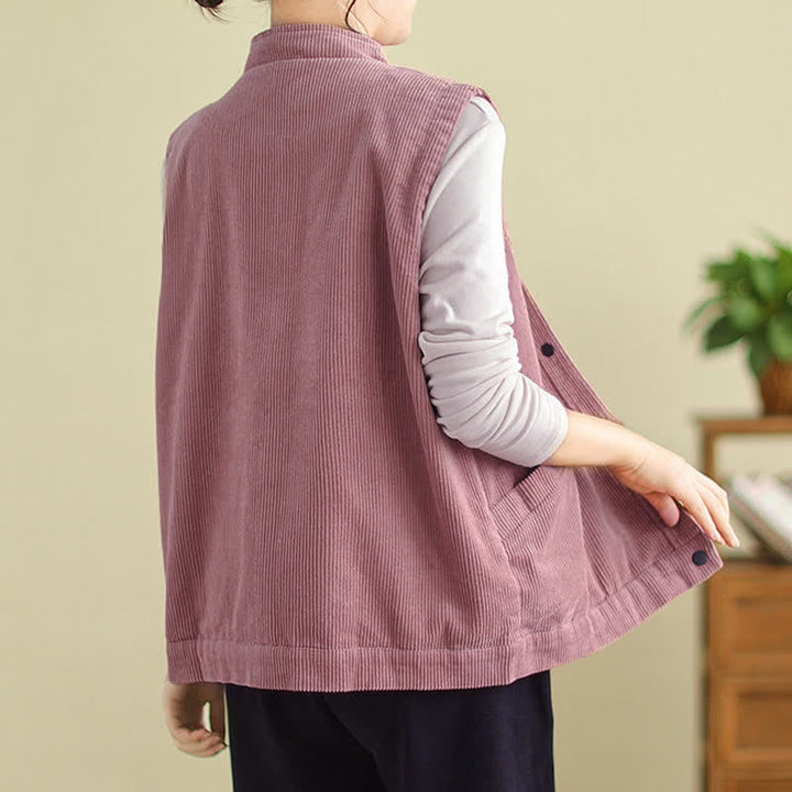 Gilet sans manches en coton côtelé avec poches pour femme Motif Buddha Stones - image 11