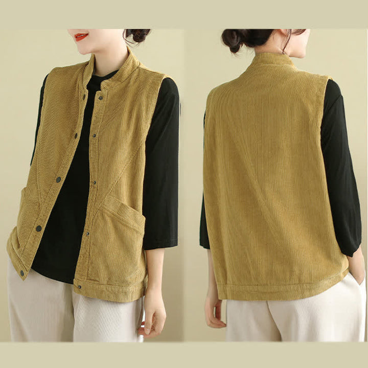 Gilet sans manches en coton côtelé avec poches pour femme Motif Buddha Stones - image 18