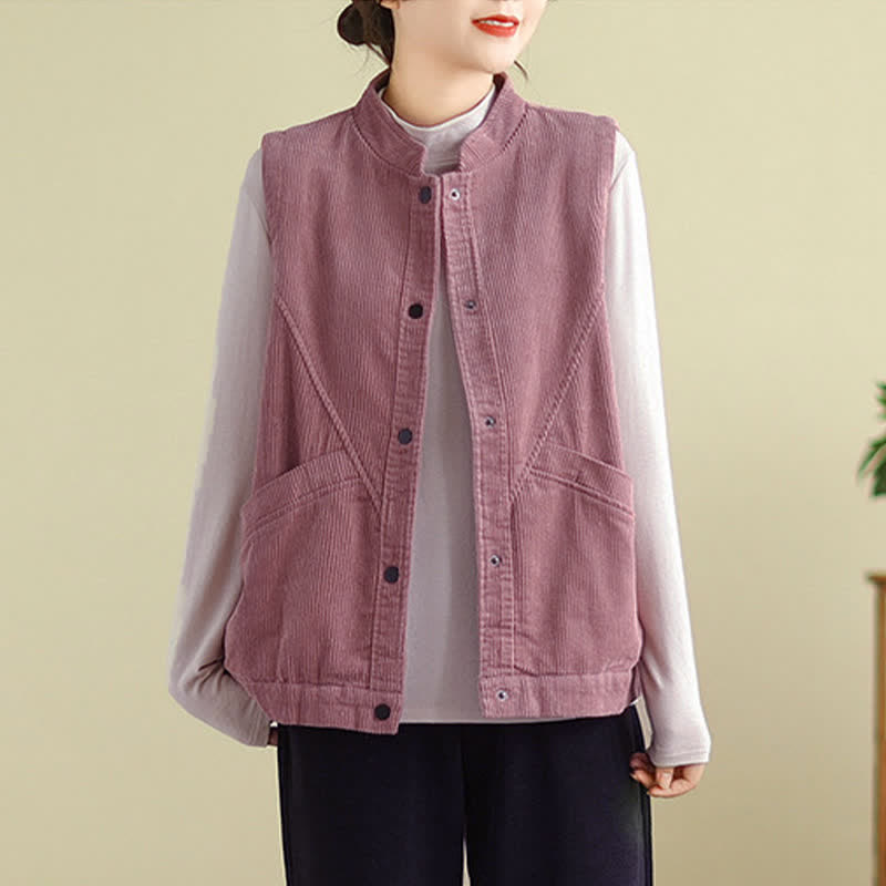 Gilet sans manches en coton côtelé avec poches pour femme Motif Buddha Stones - image 13