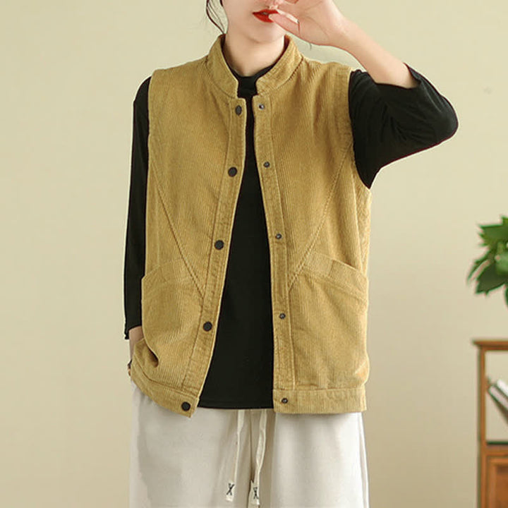 Gilet sans manches en coton côtelé avec poches pour femme Motif Buddha Stones - image 17