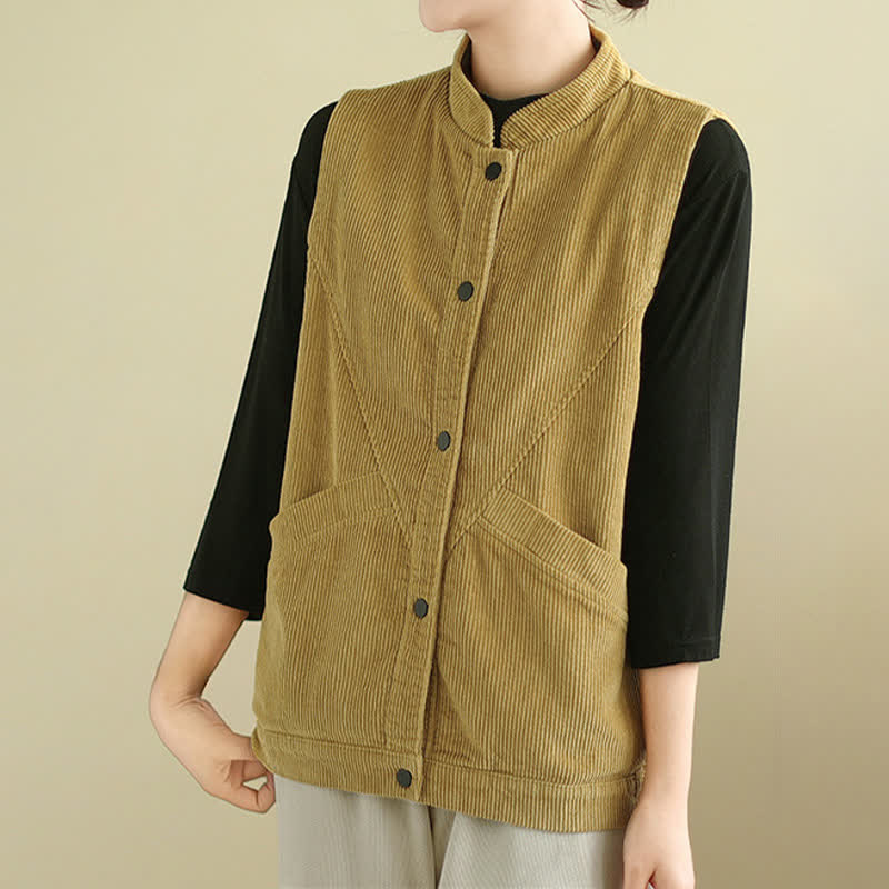 Gilet sans manches en coton côtelé avec poches pour femme Motif Buddha Stones - image 16