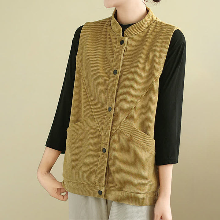 Gilet sans manches en coton côtelé avec poches pour femme Motif Buddha Stones - image 16