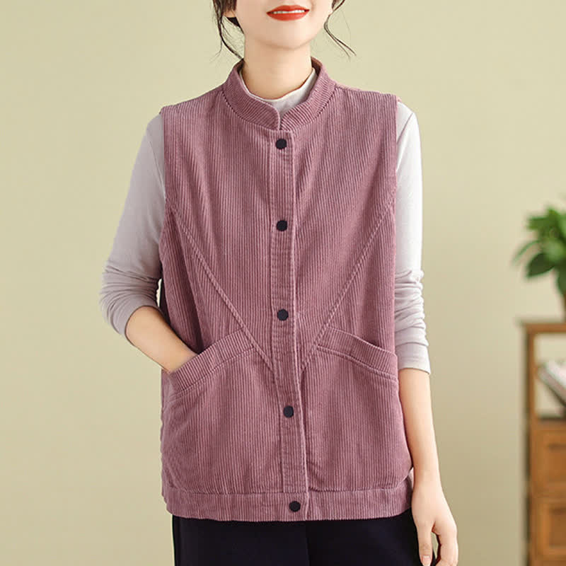 Gilet sans manches en coton côtelé avec poches pour femme Motif Buddha Stones - image 10