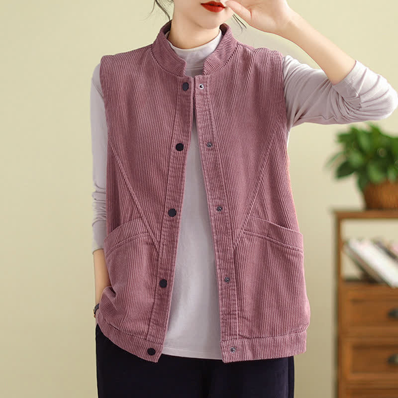 Gilet sans manches en coton côtelé avec poches pour femme Motif Buddha Stones - image 12