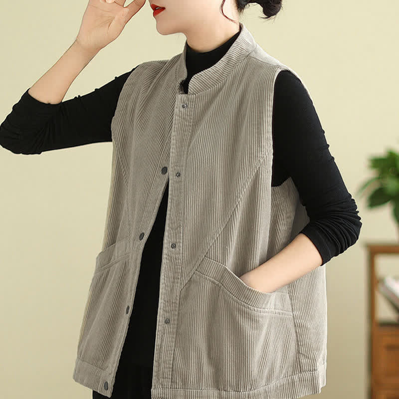 Gilet sans manches en coton côtelé avec poches pour femme Motif Buddha Stones - image 2
