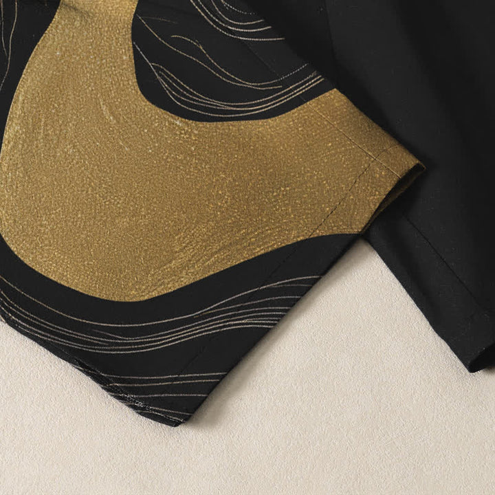 Buddha Stones Pantalon fuselé pour homme en pur coton avec cordon de serrage, motif vague et dragon doré, et poches. - image 5