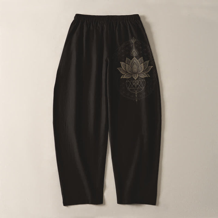 Buddha Stones Pantalon fuselé pour homme en pur coton avec cordon de serrage et poches, motif géométrique lotus mandala. - image 3