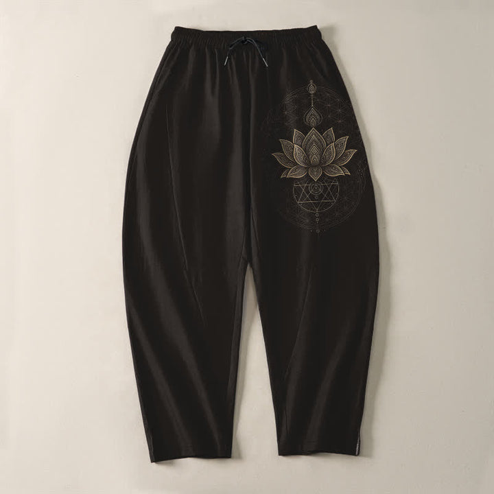 Buddha Stones Pantalon fuselé pour homme en pur coton avec cordon de serrage et poches, motif géométrique lotus mandala. - image 2