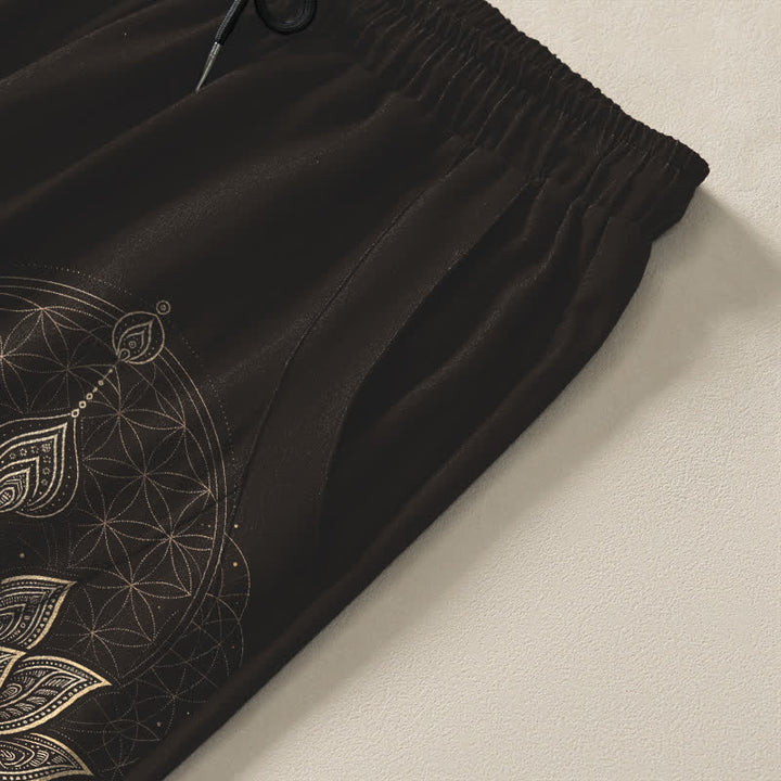 Buddha Stones Pantalon fuselé pour homme en pur coton avec cordon de serrage et poches, motif géométrique lotus mandala. - image 4