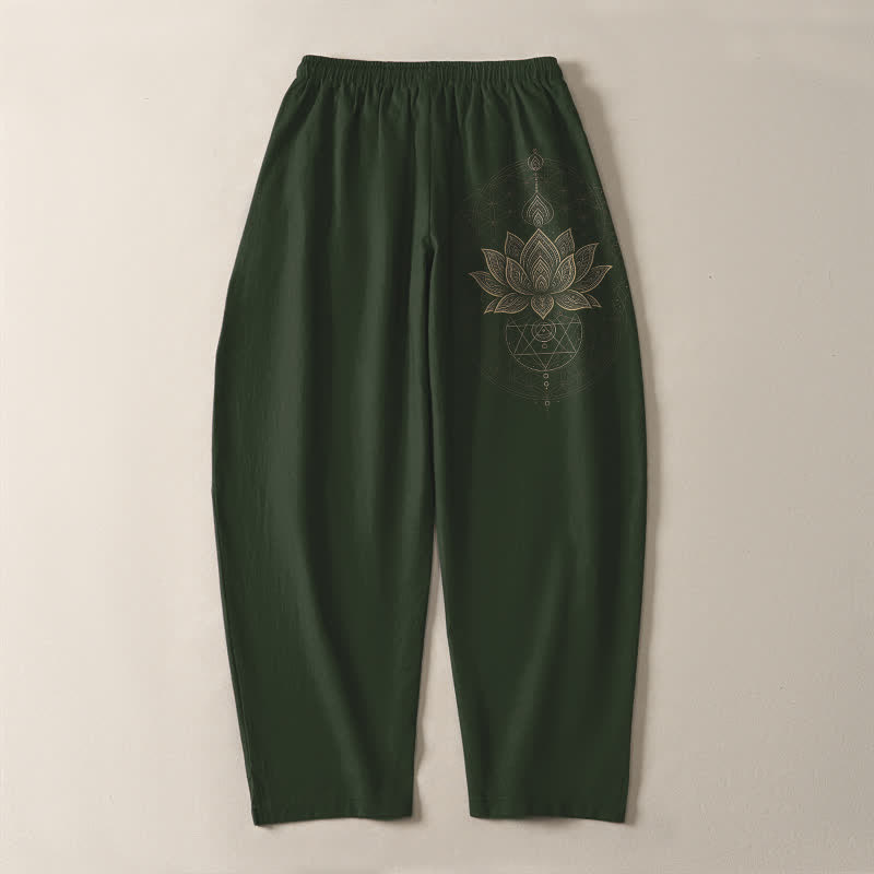 Buddha Stones Pantalon fuselé pour homme en pur coton avec cordon de serrage et poches, motif géométrique lotus mandala. - image 10