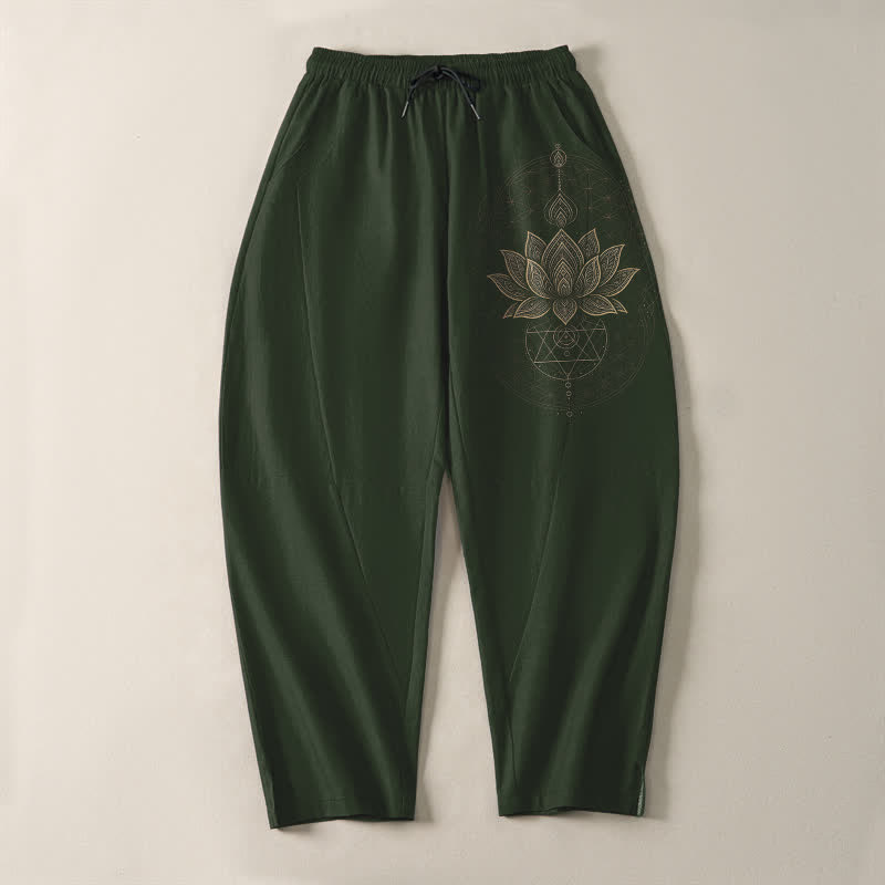 Buddha Stones Pantalon fuselé pour homme en pur coton avec cordon de serrage et poches, motif géométrique lotus mandala. - image 9