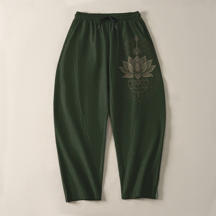 Buddha Stones Pantalon fuselé pour homme en pur coton avec cordon de serrage et poches, motif géométrique lotus mandala. - image 9