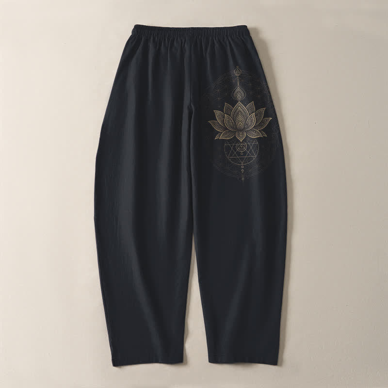 Buddha Stones Pantalon fuselé pour homme en pur coton avec cordon de serrage et poches, motif géométrique lotus mandala. - image 14