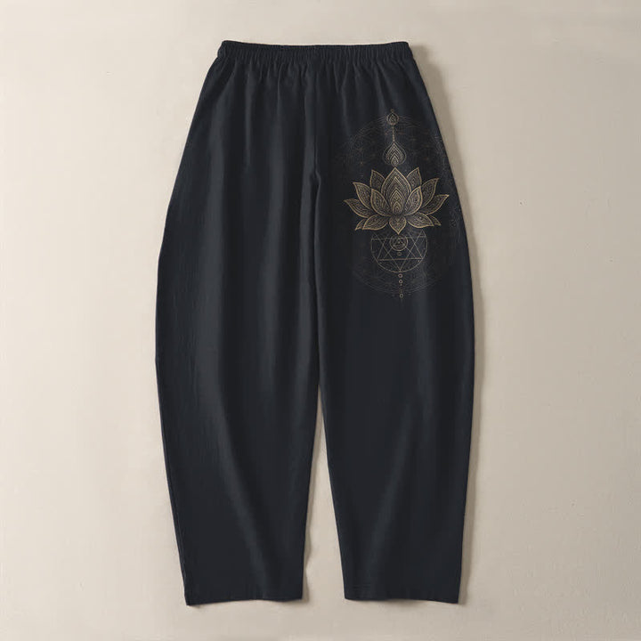 Buddha Stones Pantalon fuselé pour homme en pur coton avec cordon de serrage et poches, motif géométrique lotus mandala. - image 14