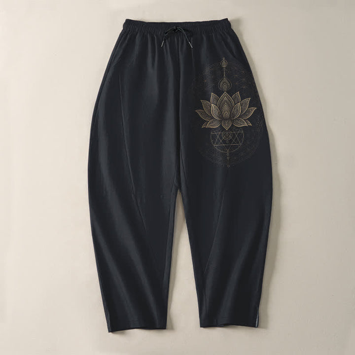 Buddha Stones Pantalon fuselé pour homme en pur coton avec cordon de serrage et poches, motif géométrique lotus mandala. - image 13