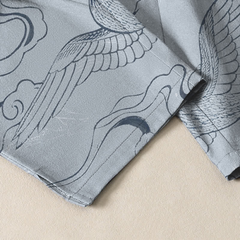 Buddha Stones Pantalon fuselé pour homme en pur coton, motif grues et nuages, avec cordon de serrage et poches. - image 5