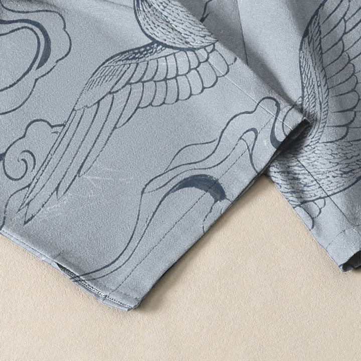 Buddha Stones Pantalon fuselé pour homme en pur coton, motif grues et nuages, avec cordon de serrage et poches. - image 5