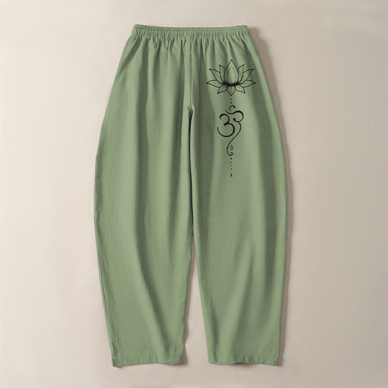Buddha Stones Pantalon fuselé pour homme en pur coton, motif lotus Om, cordon de serrage et poches - image 10