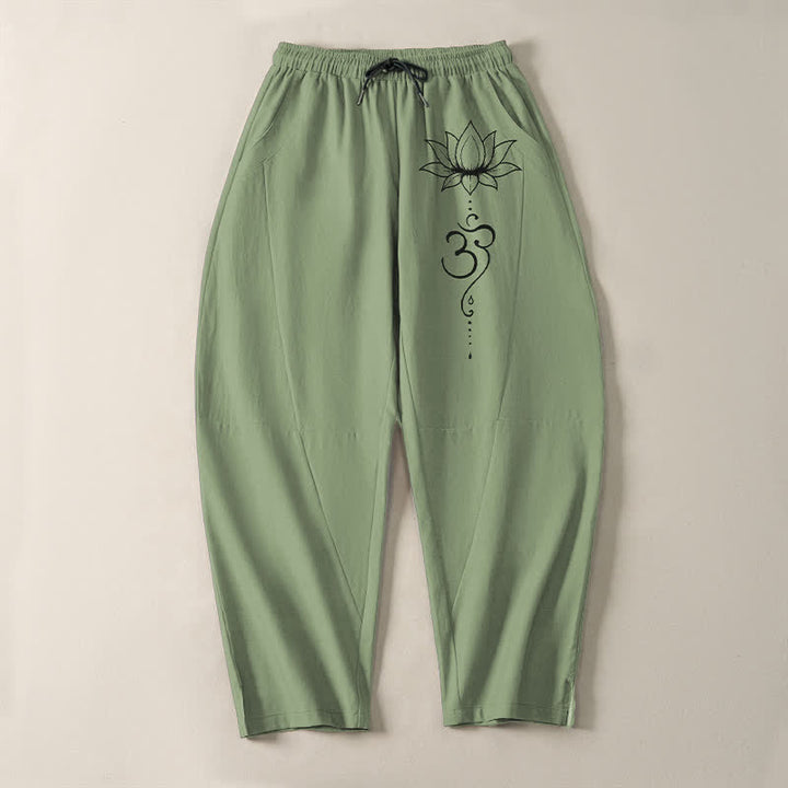 Buddha Stones Pantalon fuselé pour homme en pur coton, motif lotus Om, cordon de serrage et poches - image 9