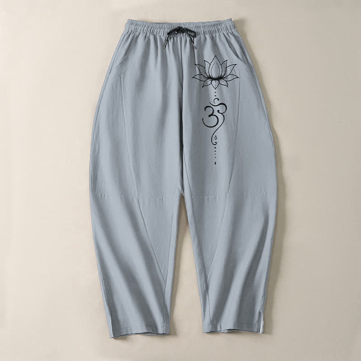 Buddha Stones Pantalon fuselé pour homme en pur coton, motif lotus Om, cordon de serrage et poches - image 13
