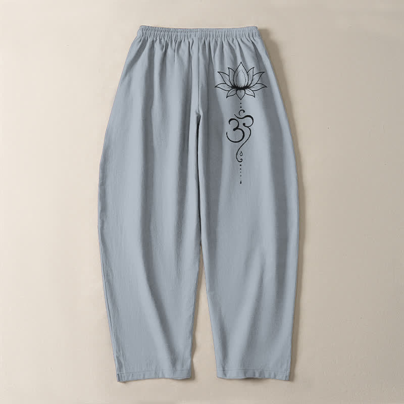 Buddha Stones Pantalon fuselé pour homme en pur coton, motif lotus Om, cordon de serrage et poches - image 14