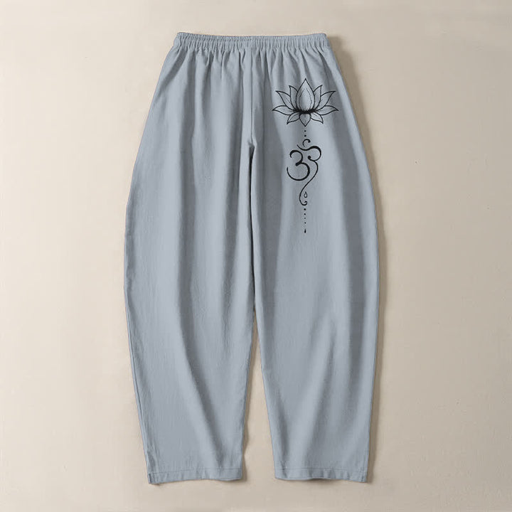 Buddha Stones Pantalon fuselé pour homme en pur coton, motif lotus Om, cordon de serrage et poches - image 14