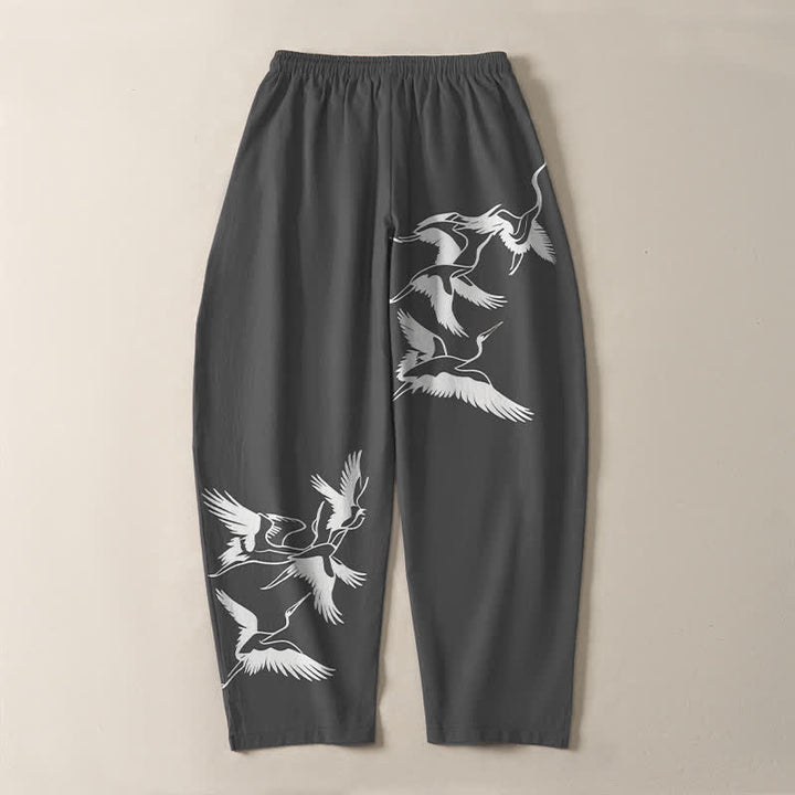 Buddha Stones Pantalon fuselé pour homme en pur coton avec cordon de serrage et poches, motif grue volante. - image 10