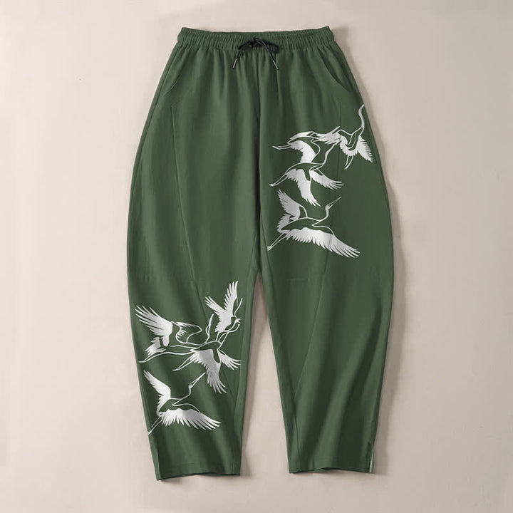 Buddha Stones Pantalon fuselé pour homme en pur coton avec cordon de serrage et poches, motif grue volante. - image 13