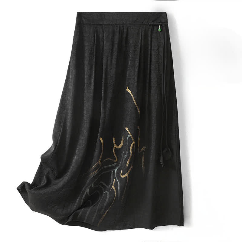 Buddha Stones Jupes femme printemps-été bohèmes à cordon de serrage, rayures abstraites noires - Noir - US12，UK/AU16，EU44 (2XL) - image 0