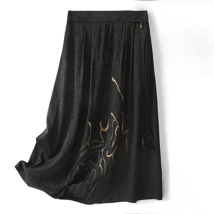 Buddha Stones Jupes femme printemps-été bohèmes à cordon de serrage, rayures abstraites noires - Noir - US12，UK/AU16，EU44 (2XL) - image 0