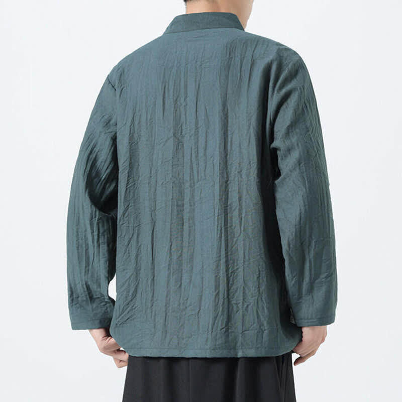 Buddha Stones Chemises à manches longues pour hommes, style vintage, col mandarin, boutons brandebourg, broderie bambou, style Tang printanier - image 4