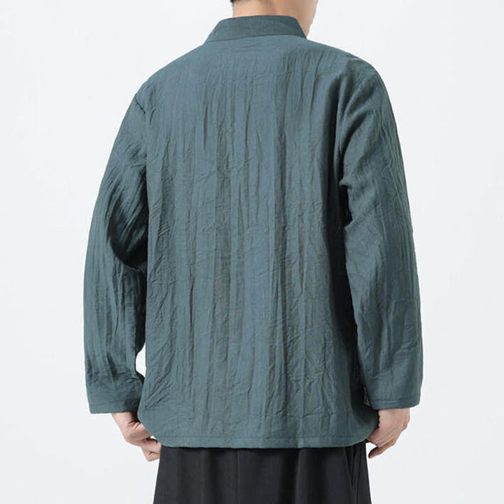 Buddha Stones Chemises à manches longues pour hommes, style vintage, col mandarin, boutons brandebourg, broderie bambou, style Tang printanier - image 4