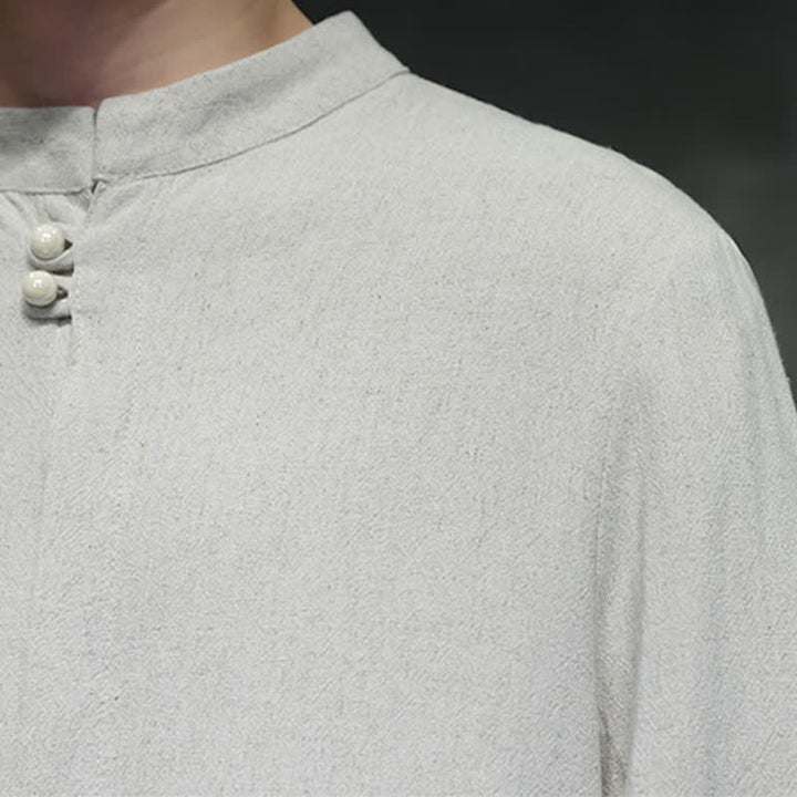 Buddha Stones Chemises à manches longues pour hommes, style Tang, décontractées, automne-hiver, col mandarin, broderie de nuages ​​porte-bonheur, poignets unis - image 25
