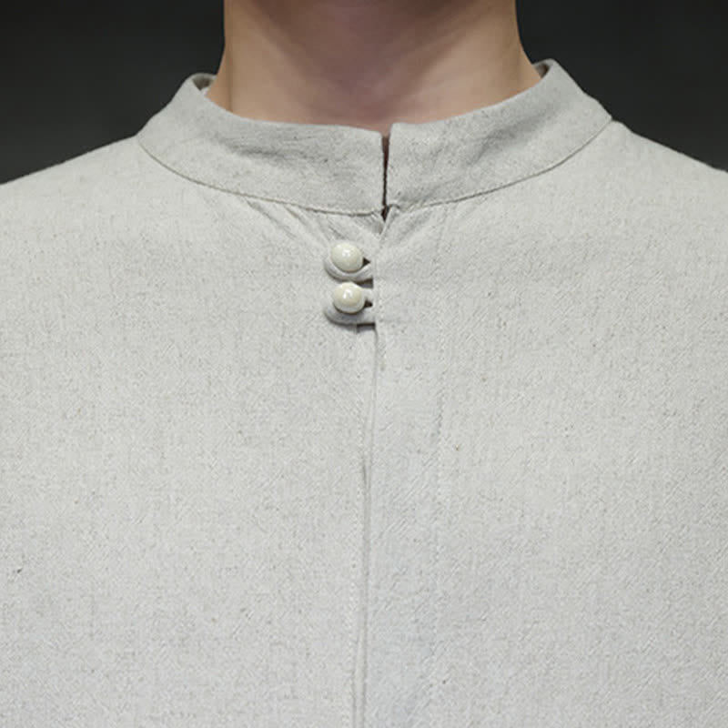 Buddha Stones Chemises à manches longues pour hommes, style Tang, décontractées, automne-hiver, col mandarin, broderie de nuages ​​porte-bonheur, poignets unis - image 24
