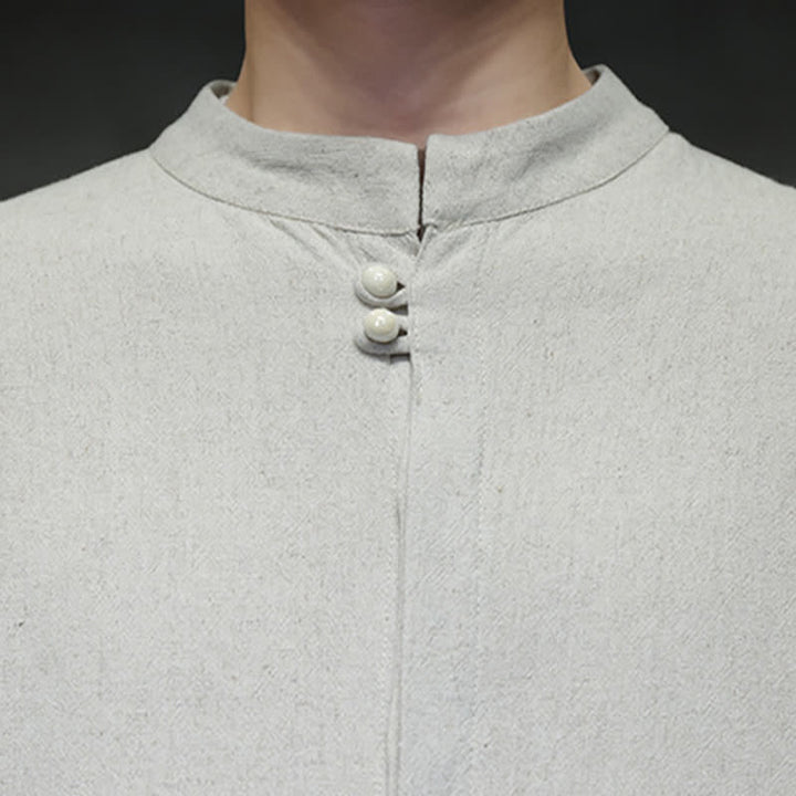 Buddha Stones Chemises à manches longues pour hommes, style Tang, décontractées, automne-hiver, col mandarin, broderie de nuages ​​porte-bonheur, poignets unis - image 24