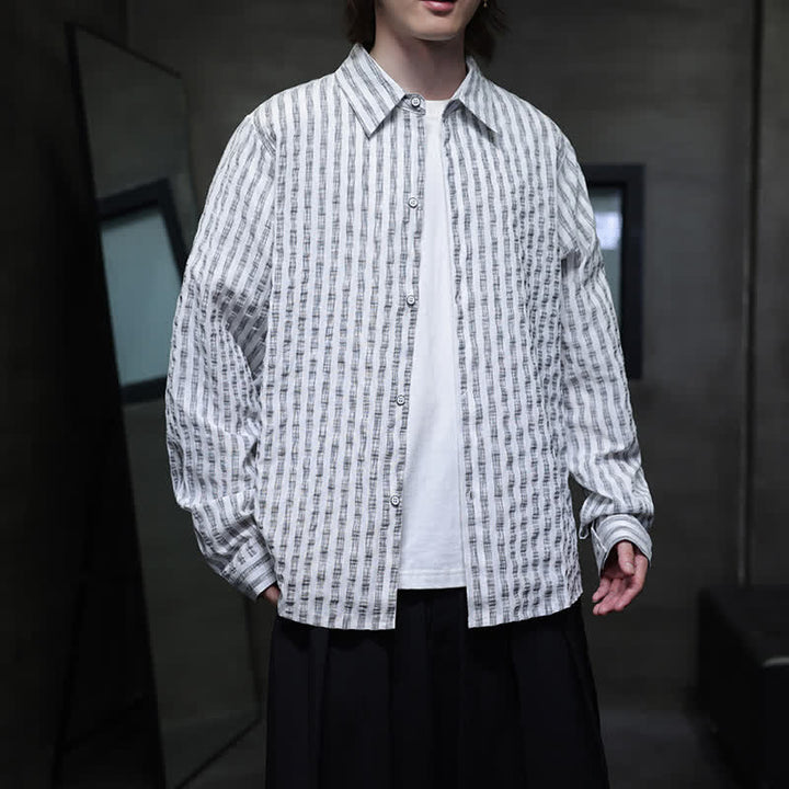 Buddha Stones Chemises à manches longues rayées minimalistes décontractées pour hommes, style automne - Gainsboro - US/UK/AU46，EU56 (5XL) - image 9