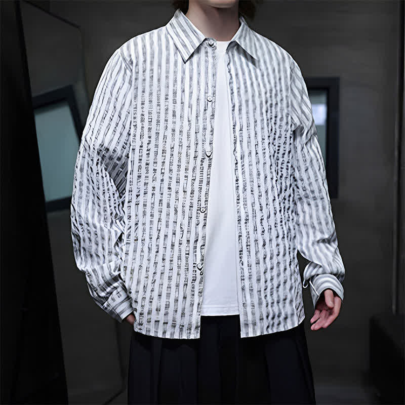 Buddha Stones Chemises à manches longues rayées minimalistes décontractées pour hommes, style automne - image 11