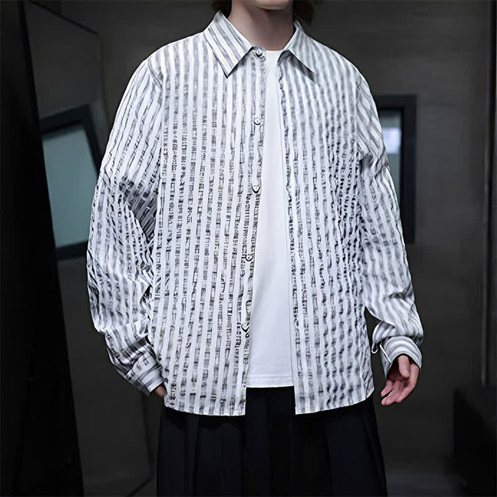 Buddha Stones Chemises à manches longues rayées minimalistes décontractées pour hommes, style automne - image 11