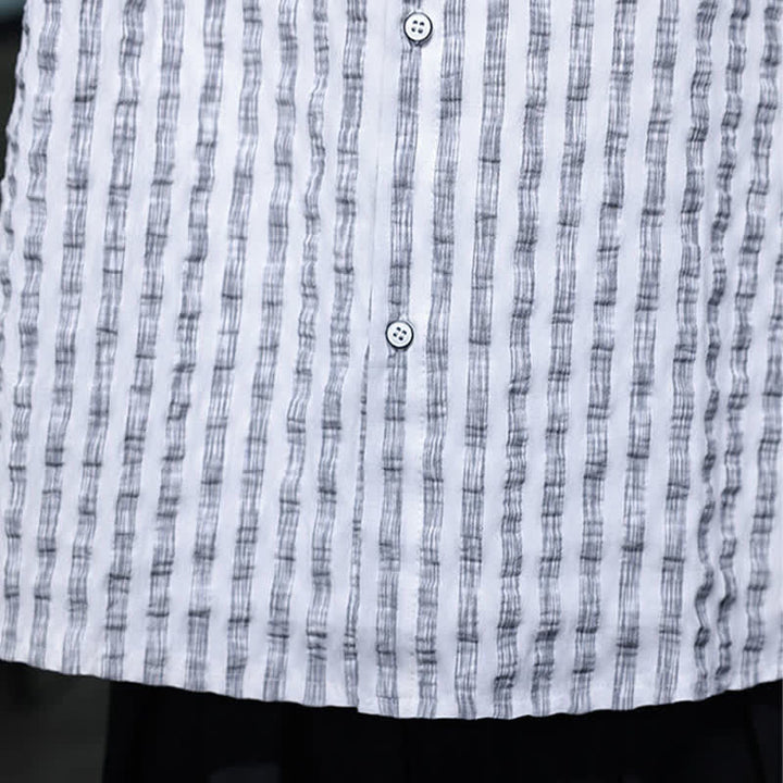 Buddha Stones Chemises à manches longues rayées minimalistes décontractées pour hommes, style automne - image 22