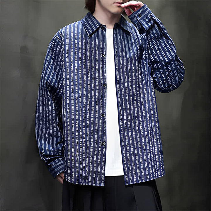 Buddha Stones Chemises à manches longues rayées minimalistes décontractées pour hommes, style automne - image 1