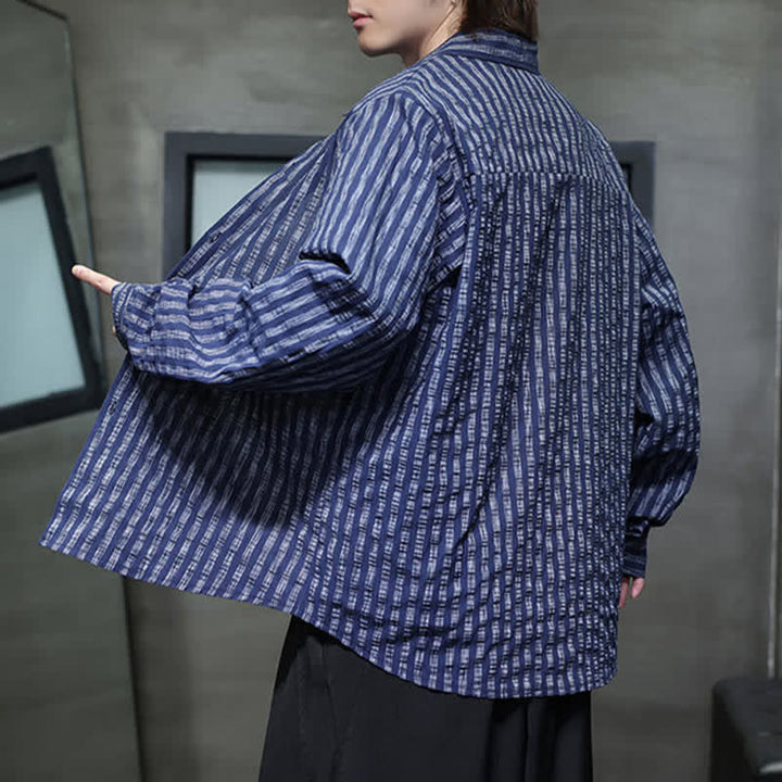 Buddha Stones Chemises à manches longues rayées minimalistes décontractées pour hommes, style automne - image 4