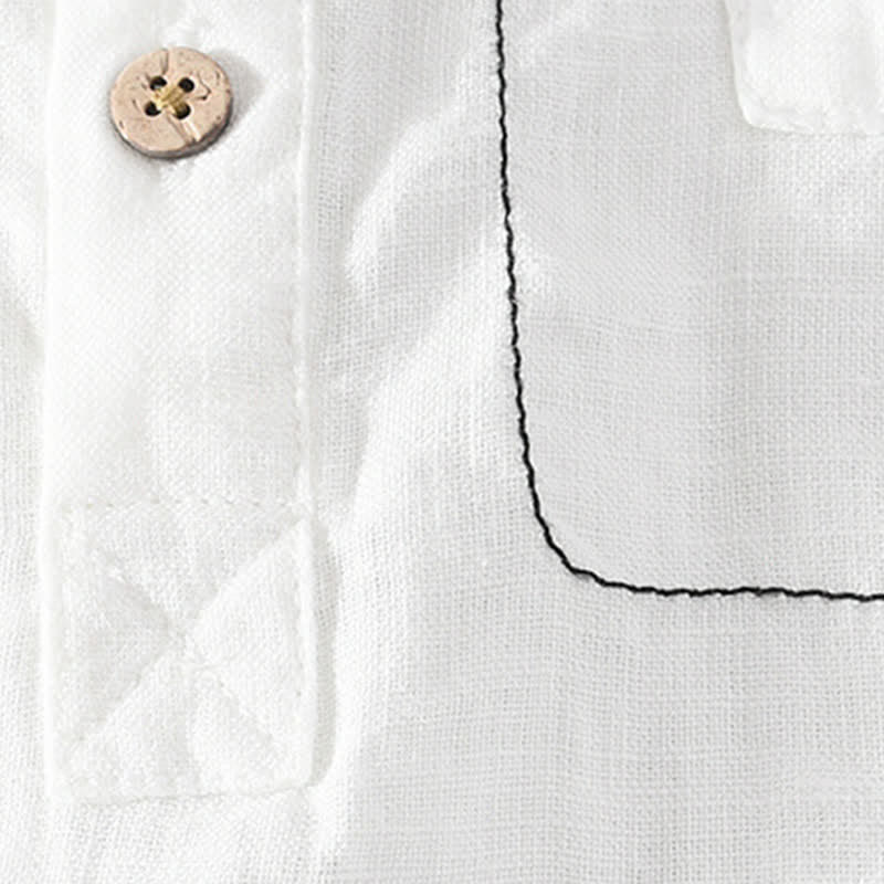 Buddha Stones Chemise homme en lin uni, manches courtes, col mandarin, style Tang, style décontracté d'été, avec poche plaquée - image 17