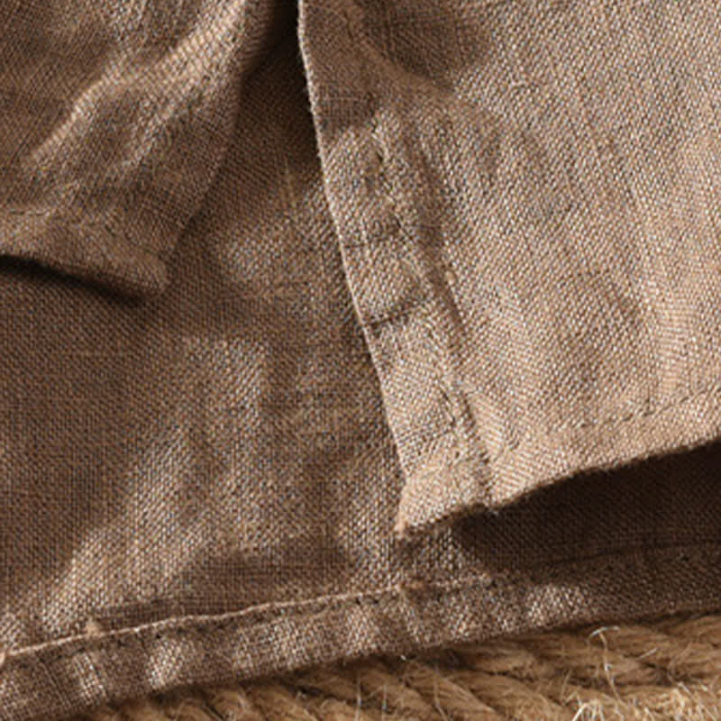 Buddha Stones Chemise homme en lin uni, manches courtes, col mandarin, style Tang, style décontracté d'été, avec poche plaquée - image 6