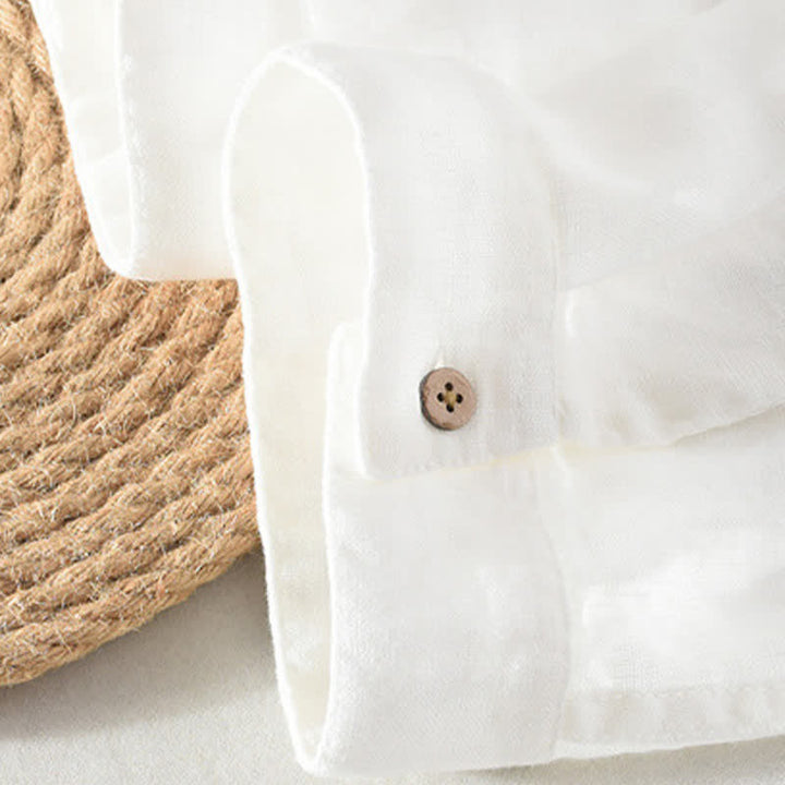 Buddha Stones Chemise homme en lin uni, manches courtes, col mandarin, style Tang, style décontracté d'été, avec poche plaquée - image 18