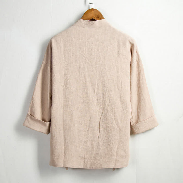 Buddha Stones Kimono homme style Tang décontracté printanier, cordon de serrage, en ramie unie, avec poche - image 1